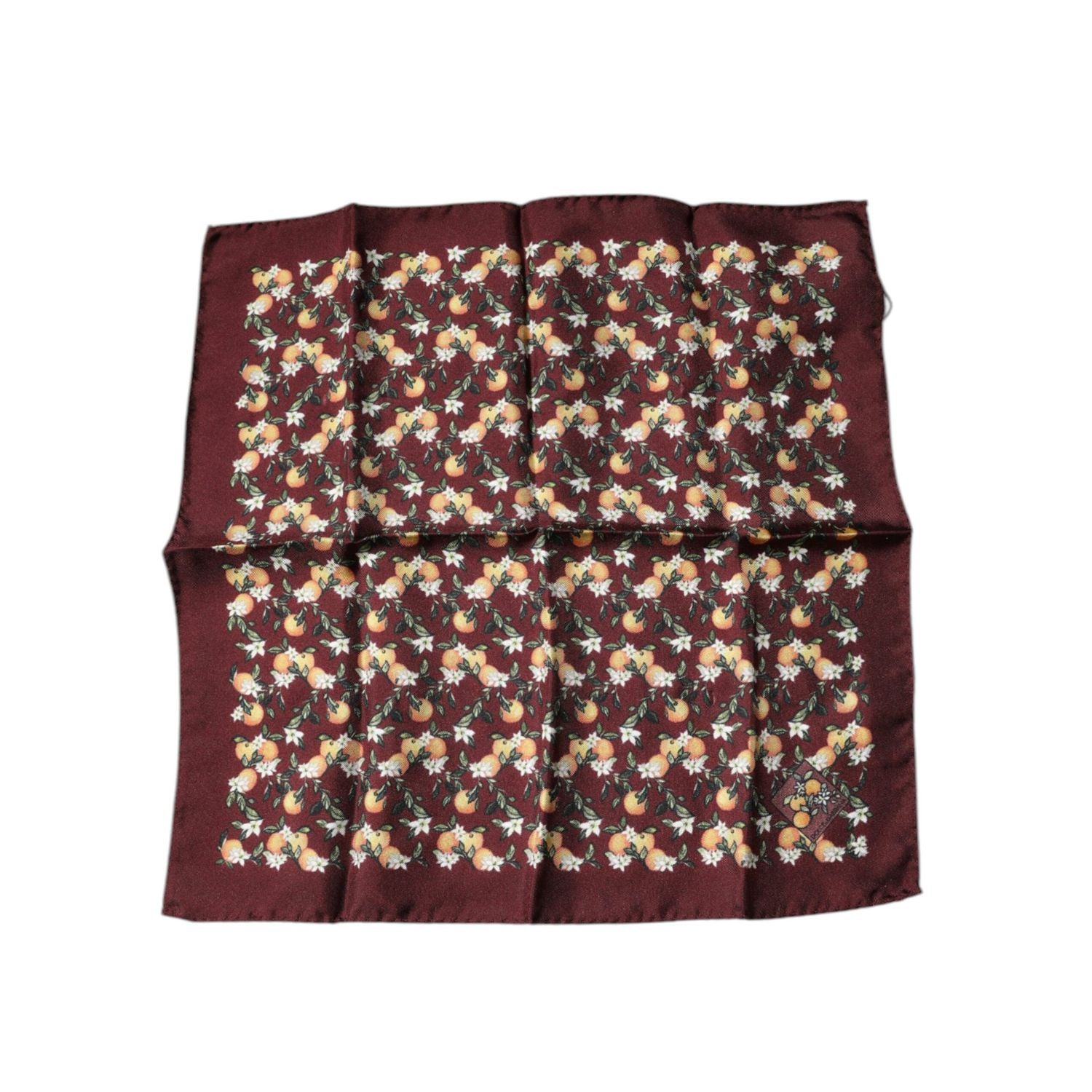 Dolce & Gabbana Maroon Oranges Silk Square Handkerchief Scarf