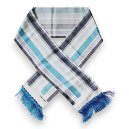 Dolce & Gabbana White Blue Stripes Silk Fringes Wrap Scarf