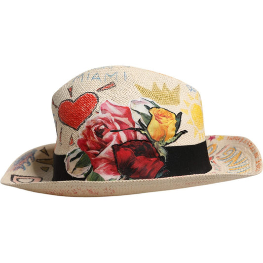 Dolce & Gabbana Multicolor Floral Women Fedora Wide Brim Hat
