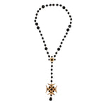 Dolce & Gabbana Gold Tone Brass Cross Black Beaded Chain Rosary Necklace