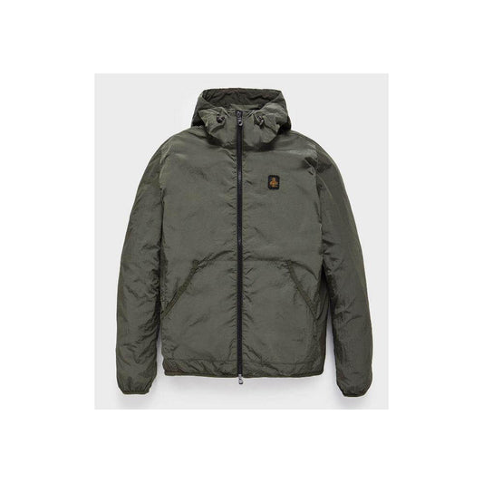 Refrigiwear green polyamide men's jacket with zipper and pockets, perfect for summer sophistication and practical elegance.