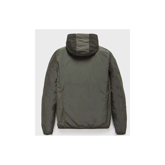 Back view of Refrigiwear Green Polyamide Men's Jacket, featuring breathable fabric and a hood, ideal for summer wear.