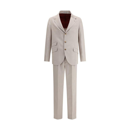 Brunello Cucinelli Silk Suit with blazer jacket and classic pants, featuring single-breasted front, welt pockets, and sophisticated lapels.