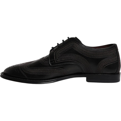 Dolce & Gabbana Black Embroidered Classic Leather Derby Dress Shoes