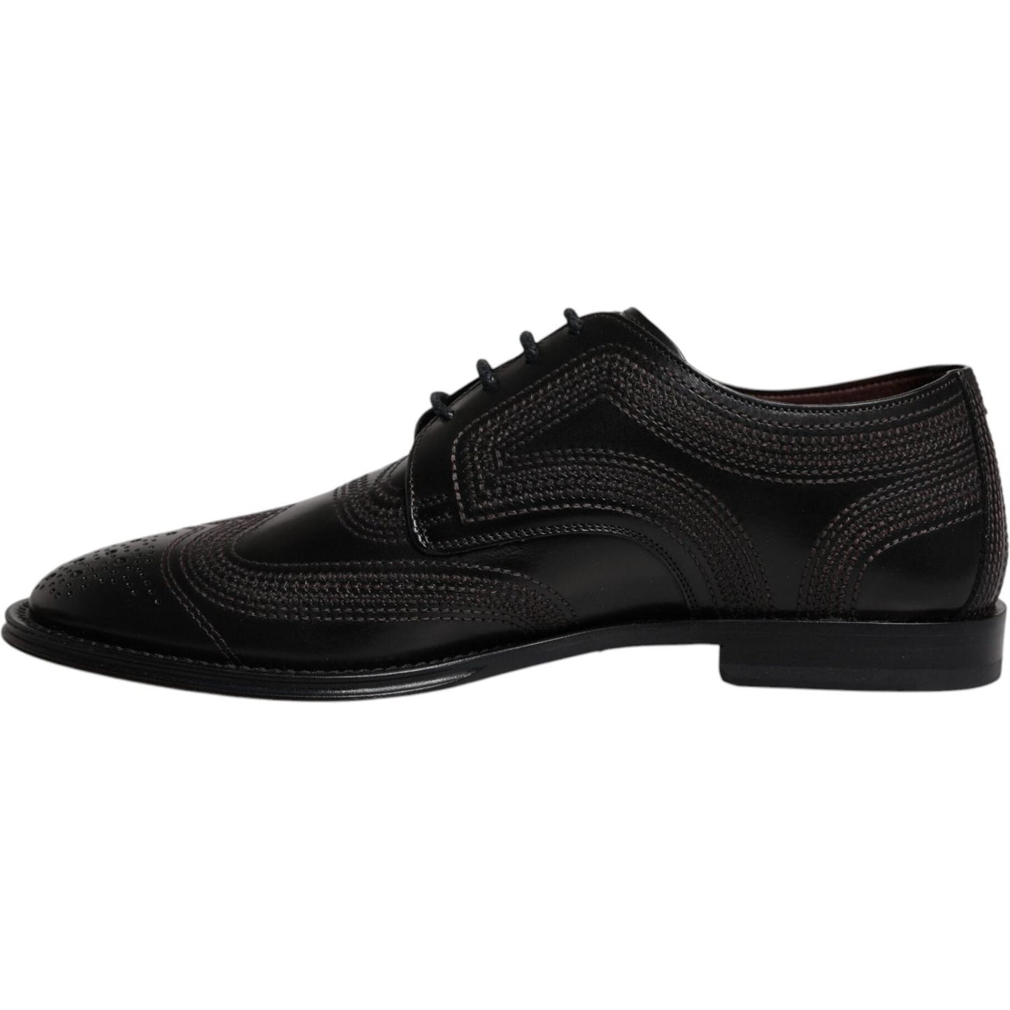 Dolce & Gabbana Black Embroidered Classic Leather Derby Dress Shoes MV7175-41