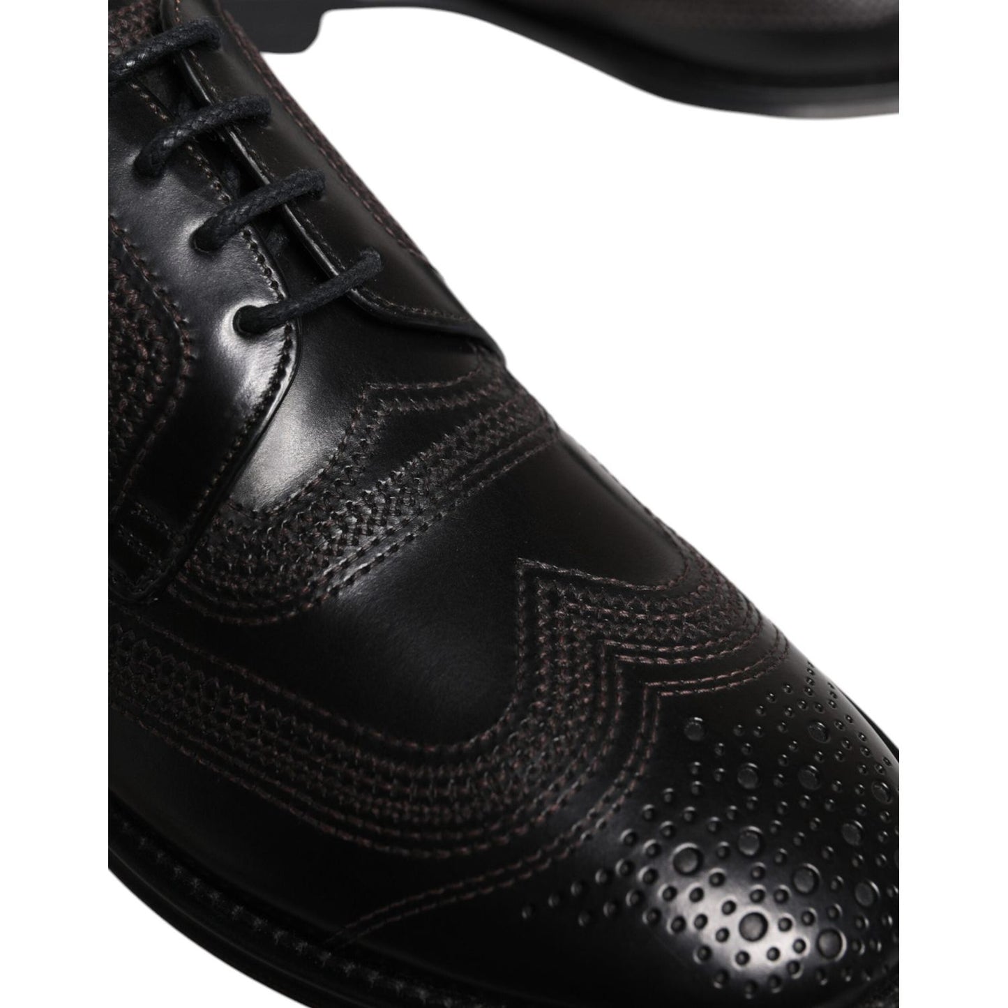 Dolce & Gabbana Black Embroidered Classic Leather Derby Dress Shoes MV7175-41