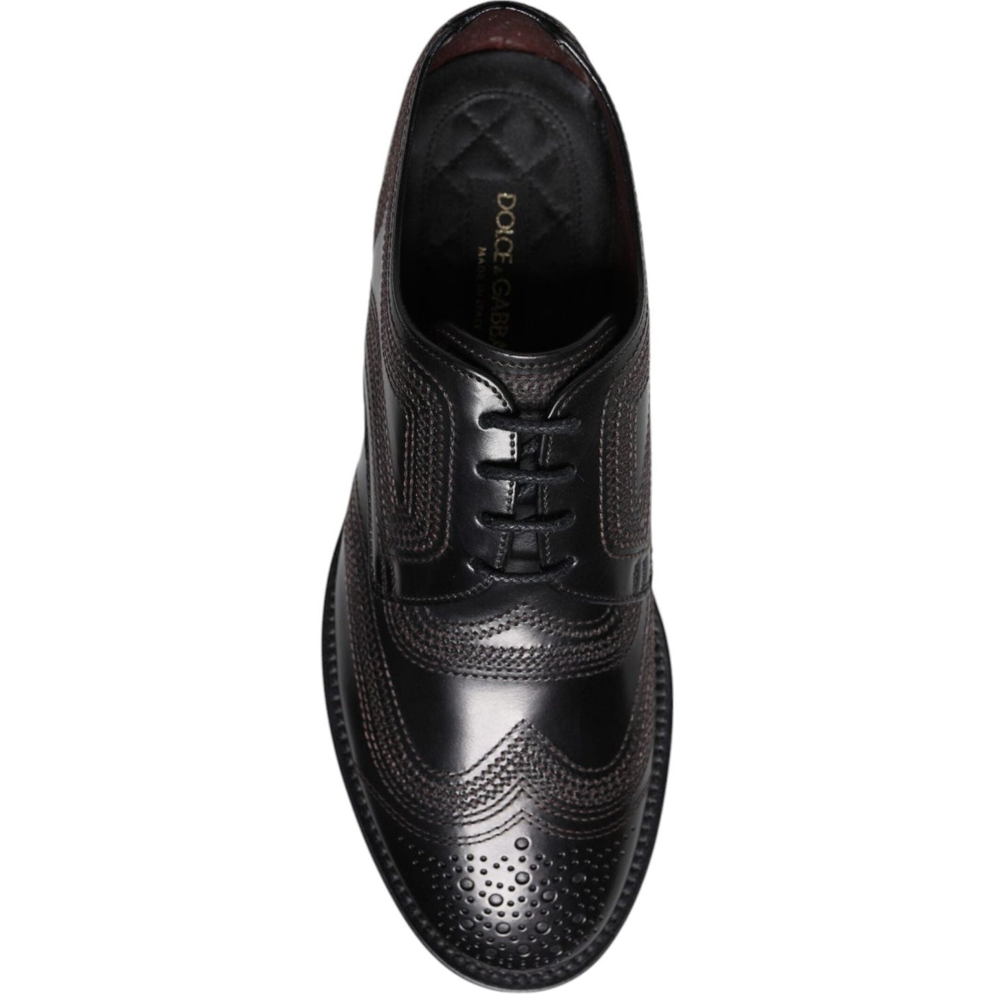 Dolce & Gabbana Black Embroidered Classic Leather Derby Dress Shoes MV7175-41