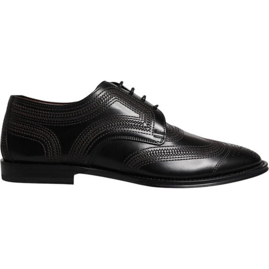 Dolce & Gabbana Black Embroidered Classic Leather Derby Dress Shoes MV7176-40