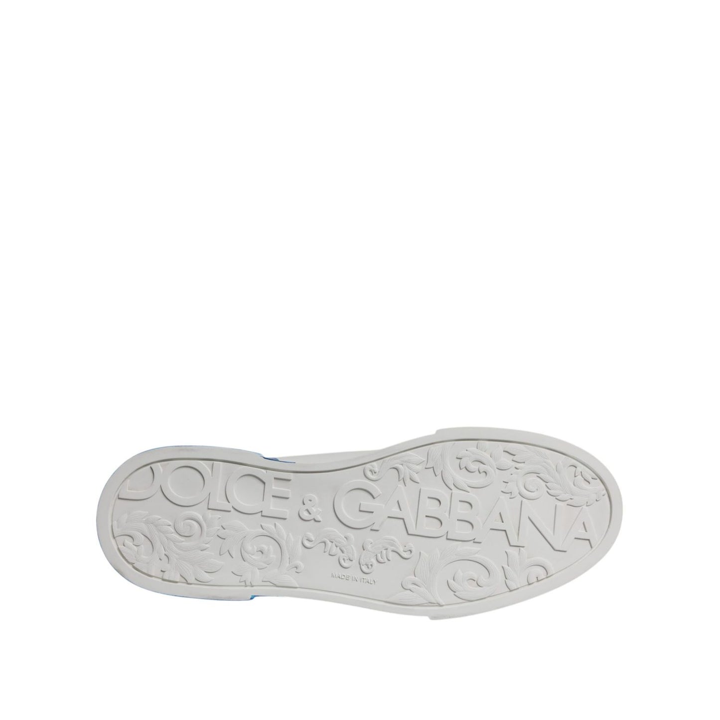 Dolce & Gabbana White Blue Leather Logo Low Top Sneakers Shoes