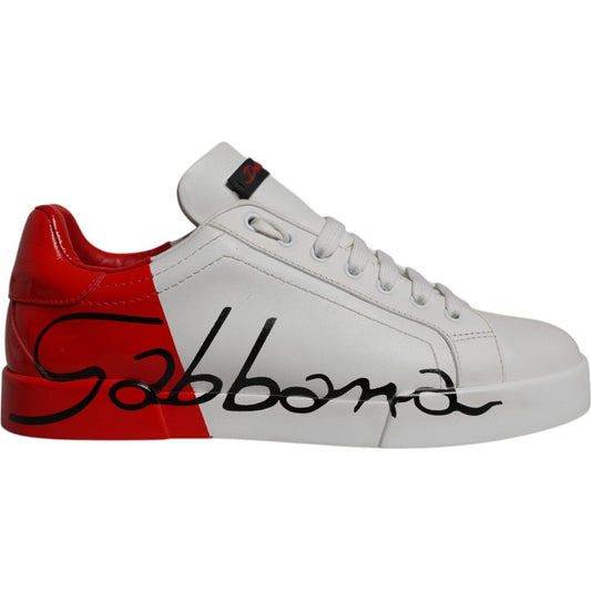 Dolce & Gabbana White Red Leather Logo Low Top Sneakers Shoes