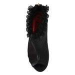 Mangano Black Leather Mesh Stiletto High Heels Peep Toe Boots Shoes
