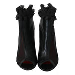 Mangano Black Leather Mesh Stiletto High Heels Peep Toe Boots Shoes