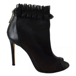 Mangano Black Leather Mesh Stiletto High Heels Peep Toe Boots Shoes