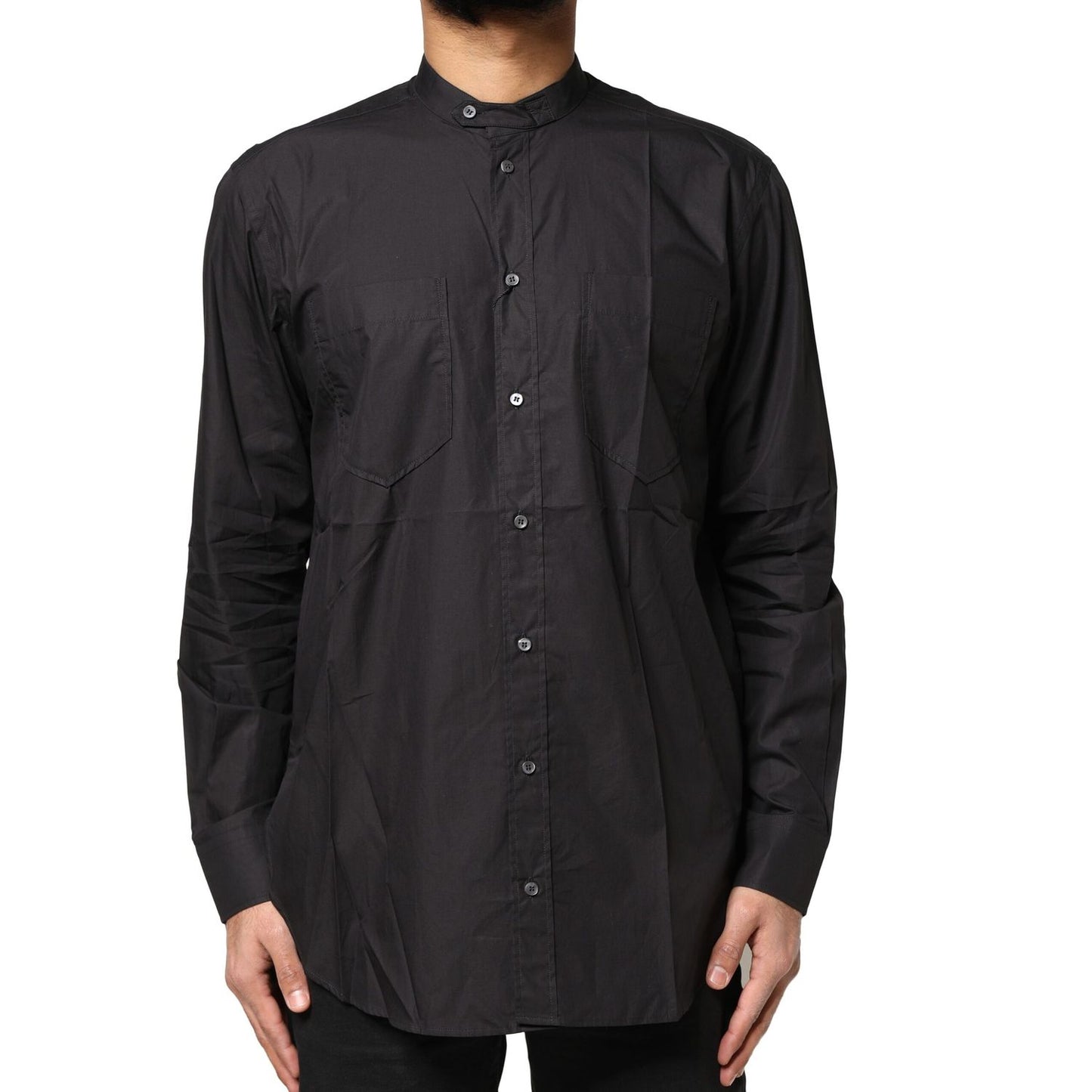 Dolce & Gabbana Black Cotton Button Down Men Casual Shirt