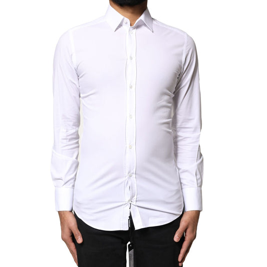Dolce & Gabbana White GOLD Cotton Long Sleeves Dress Shirt