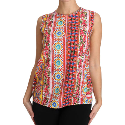 Dolce & Gabbana Carretto Print Pure Cotton Tank Top Floral Blouse
