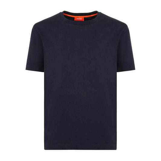 Dark blue cotton crew-neck T-shirt with elastic sleeves and Suns logo on left sleeve.