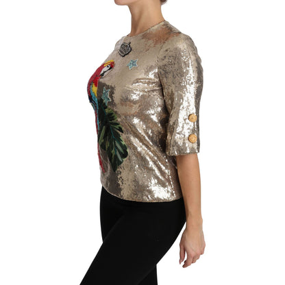 Dolce & Gabbana Gold Sequined Parrot Crystal Blouse