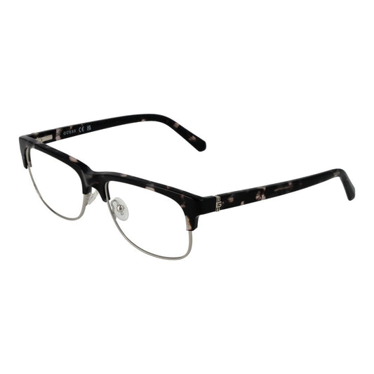 Guess Gray Women Glasses Frame, full-rim browline style with grey metal and plastic material, demo lenses, size 55-17-145.