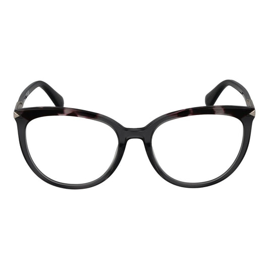 Guess Gray Women Glasses Frame, full-rim round style with grey plastic material, featuring demo lenses and spring hinges for comfort.