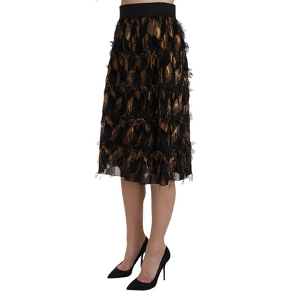 Dolce & Gabbana Black Gold Fringe Metallic Pencil A-line Skirt