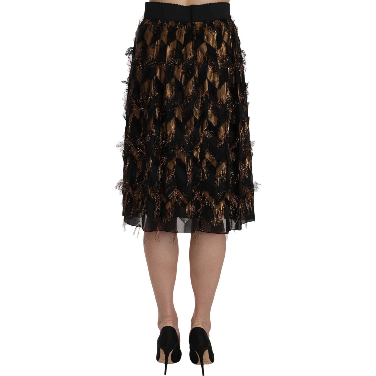 Dolce & Gabbana Black Gold Fringe Metallic Pencil A-line Skirt