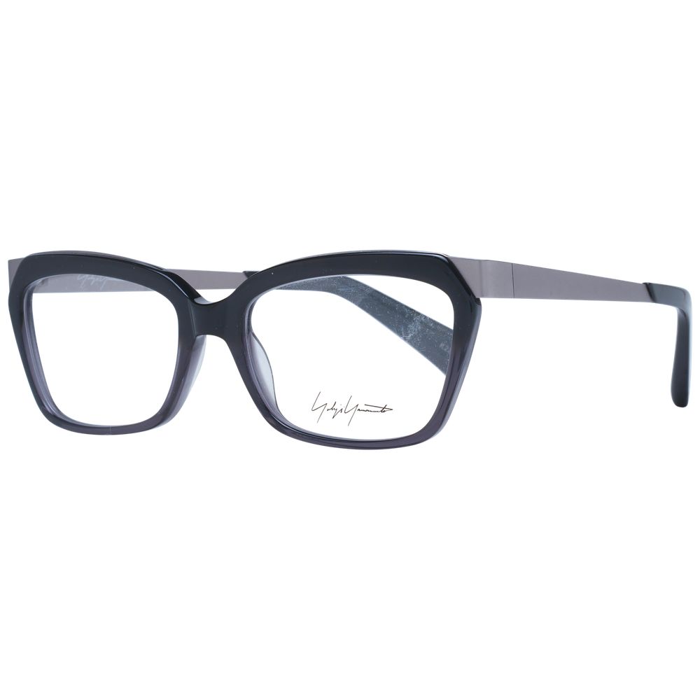 Yohji Yamamoto Black Women Glasses Frame, acetate full-rim rectangular style, black color, size 54-17-140, with demo lenses.