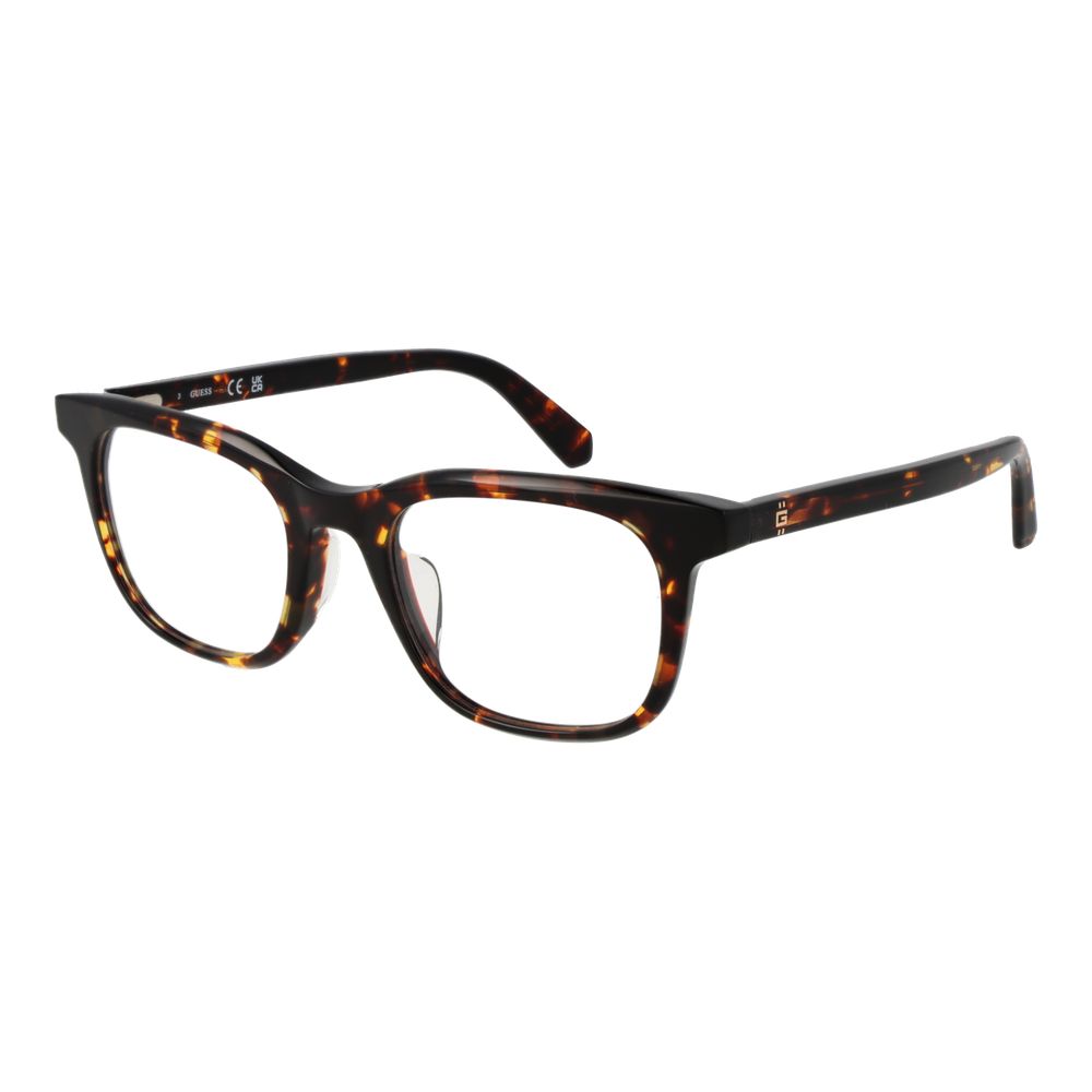 Guess Brown Men Glasses Frame in full-rim acetate with demo lenses, square style, brown color, includes branded case.