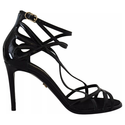 Dolce & Gabbana Black Leather Stiletto Heels Sandals Shoes