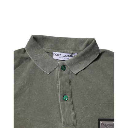 Dolce & Gabbana Army Green Logo Plaque Cotton Polo Shirt T-shirt