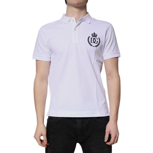 Dolce & Gabbana White Cotton Crown Collared Men Polo T-shirt TSH90006-44