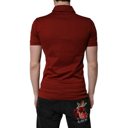 Dolce & Gabbana Red Cotton DG Logo Collared Men Polo T-shirt