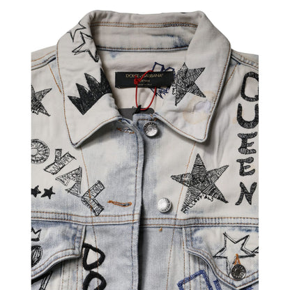 Dolce & Gabbana Light Blue Graffiti Button Down Denim Jacket