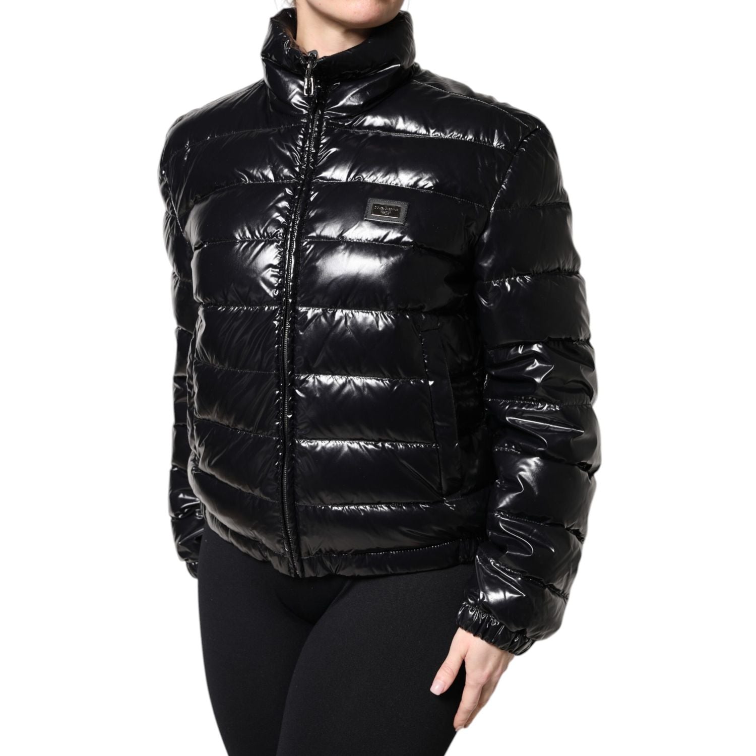 Dolce & Gabbana Black Logo Plaque Full Zip Puffer Jacket