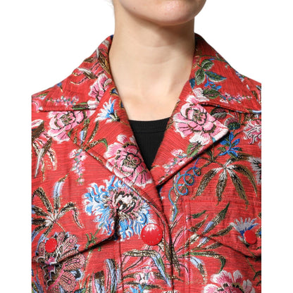 Dolce & Gabbana Red Floral Jacquard Button Down Coat Jacket