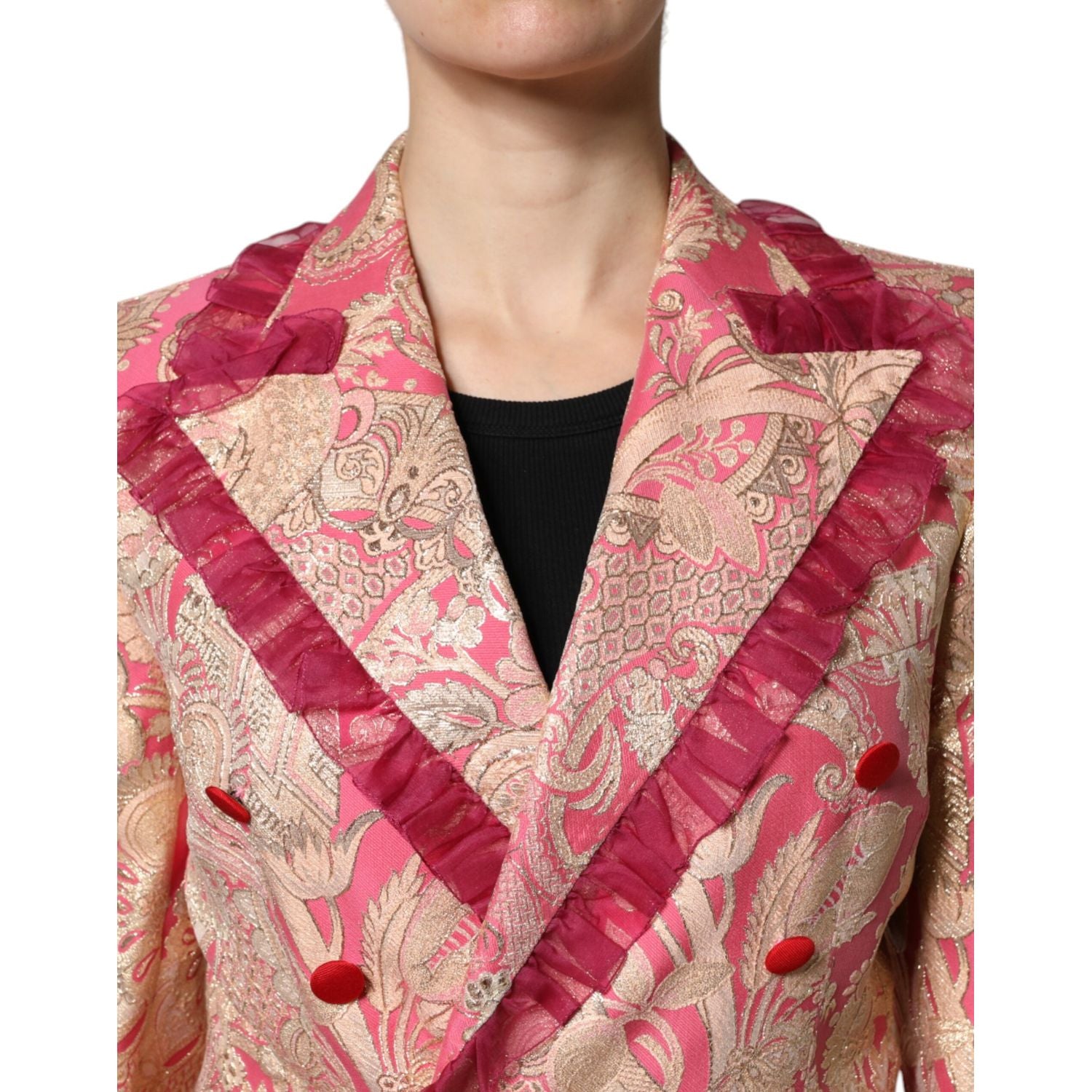 Dolce & Gabbana Pink Gold Jacquard Nylon Coat Blazer Jacket
