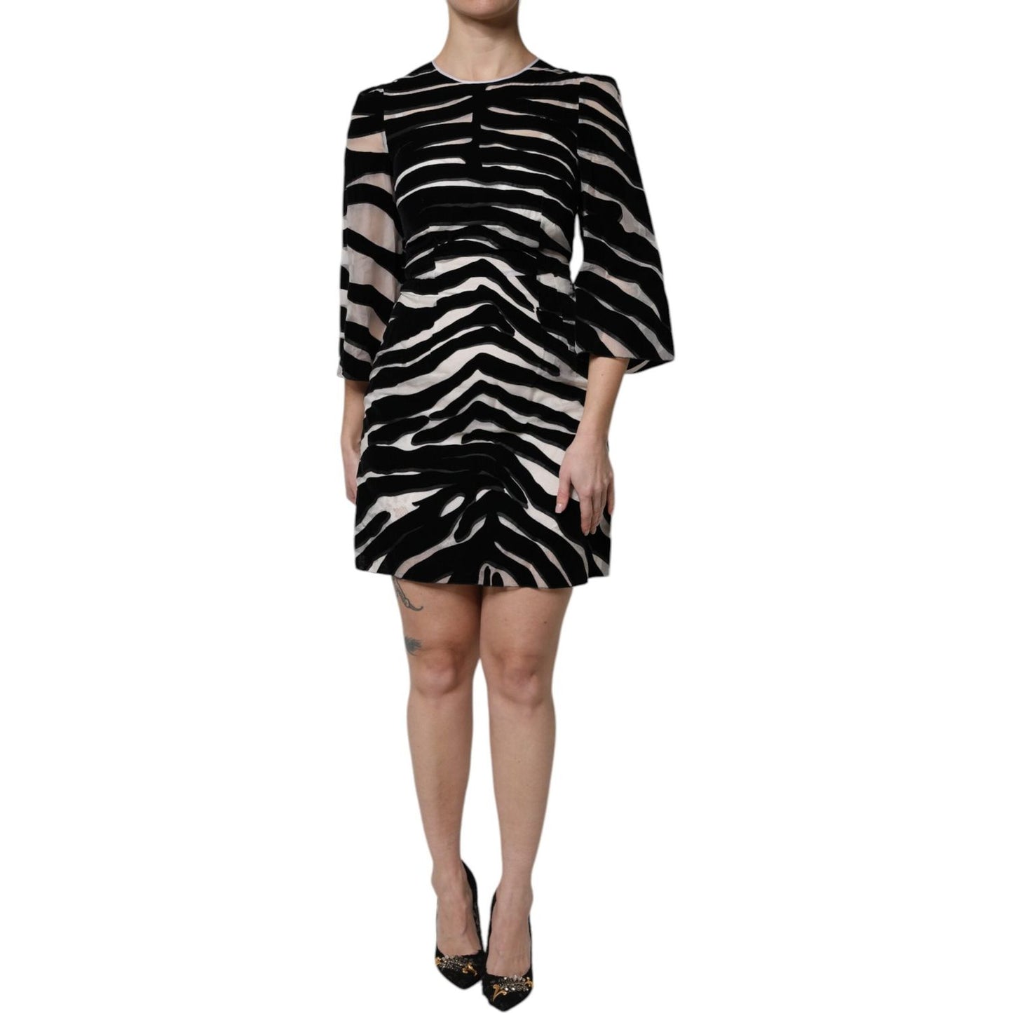 Dolce & Gabbana Black White Zebra A-line Sheath Mini Dress DR81634-36