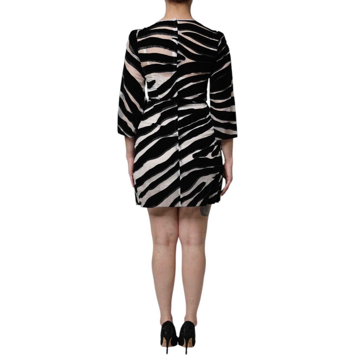 Dolce & Gabbana Black White Zebra A-line Sheath Mini Dress DR81634-36