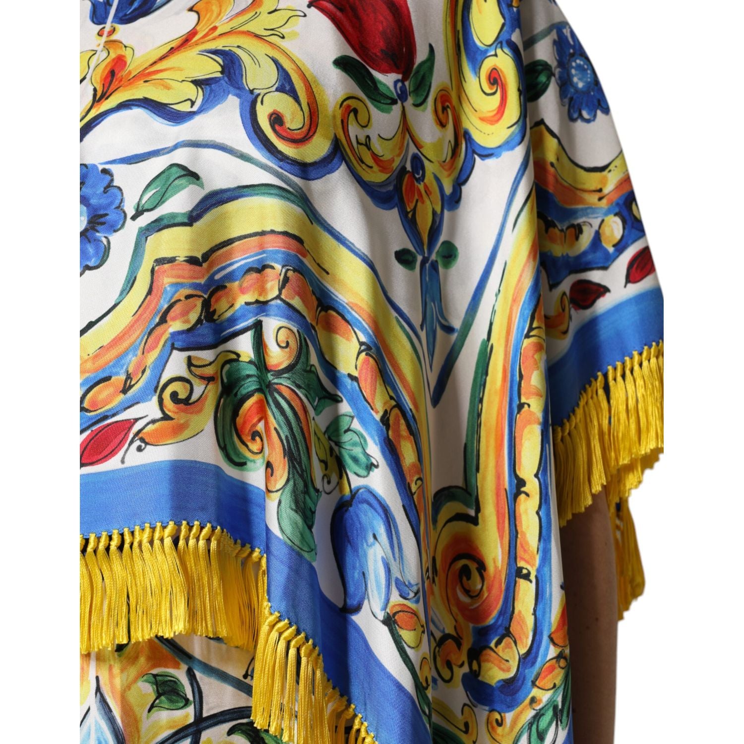 Dolce & Gabbana Multicolor Majolica Kaftan Short Sleeves Maxi Dress