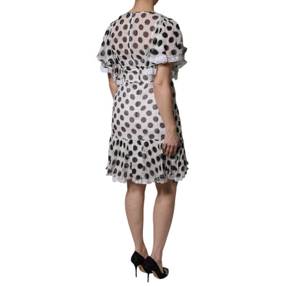 Dolce & Gabbana White Polka Dotted Silk Blend A-line Dress