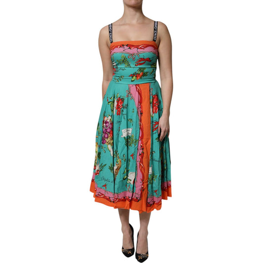 Dolce & Gabbana Multicolor Printed Silk Sleeveless Midi Dress DR81650-38