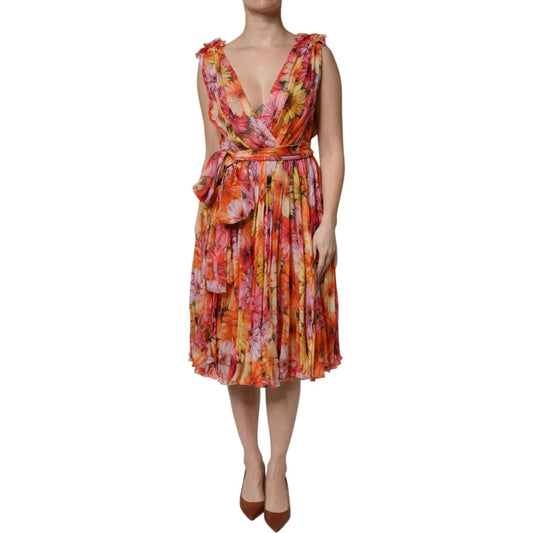 Dolce & Gabbana Multicolor Floral Silk V-neck Chiffon Dress DR81651-36