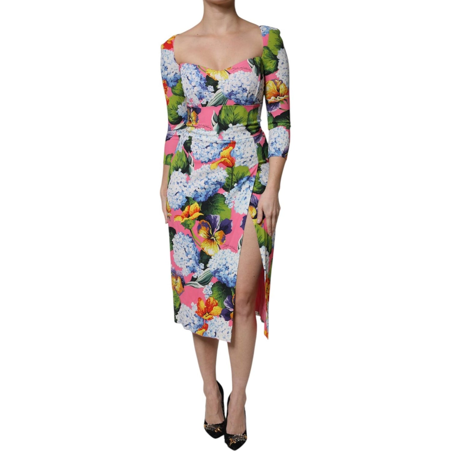 Dolce & Gabbana Multicolor Floral Side Slit Midi Dress DR81652-36