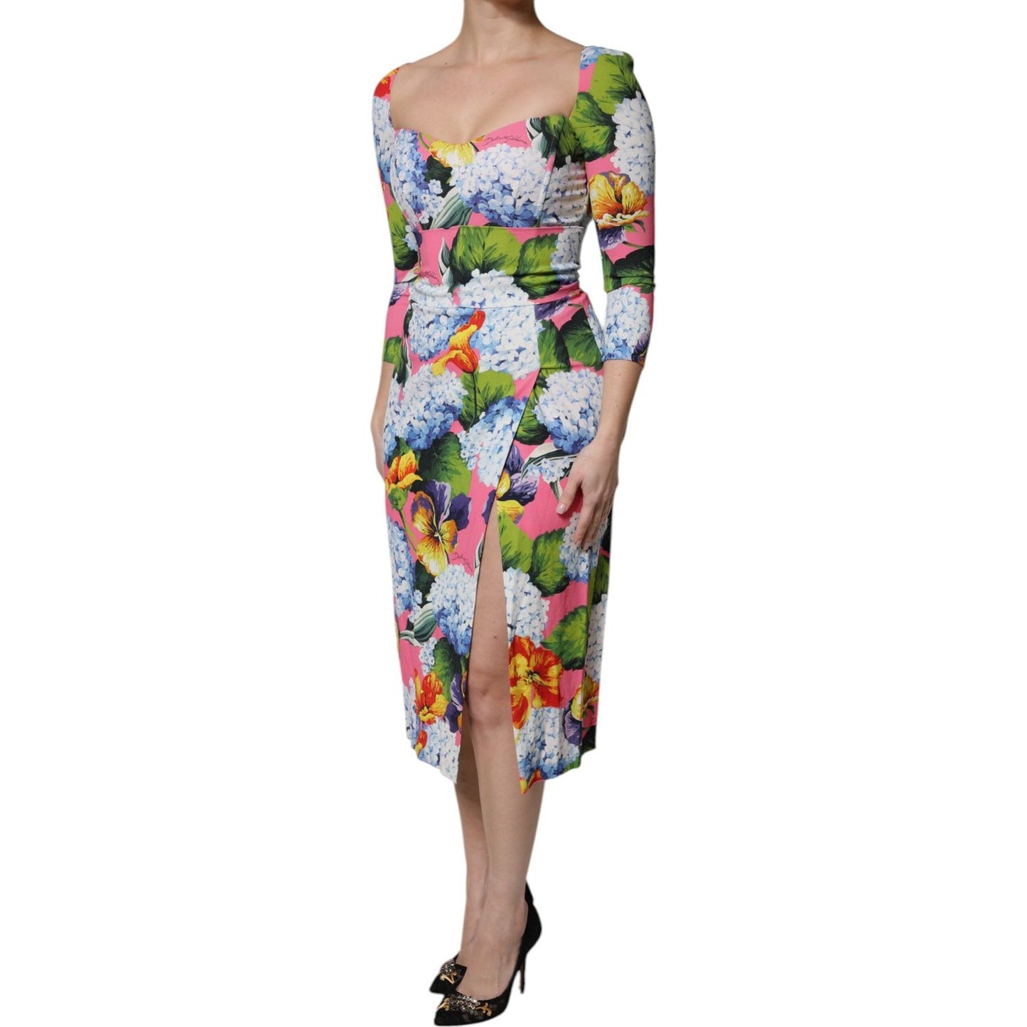 Dolce & Gabbana Multicolor Floral Side Slit Midi Dress DR81652-36