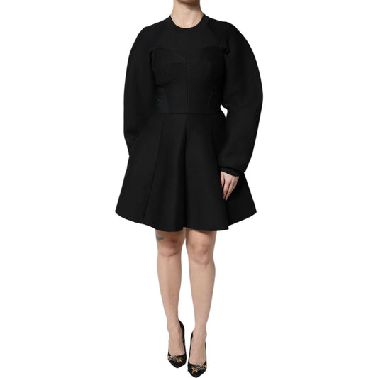 Dolce & Gabbana Black Cotton Long Sleeves A-line Mini Dress DR81653-36