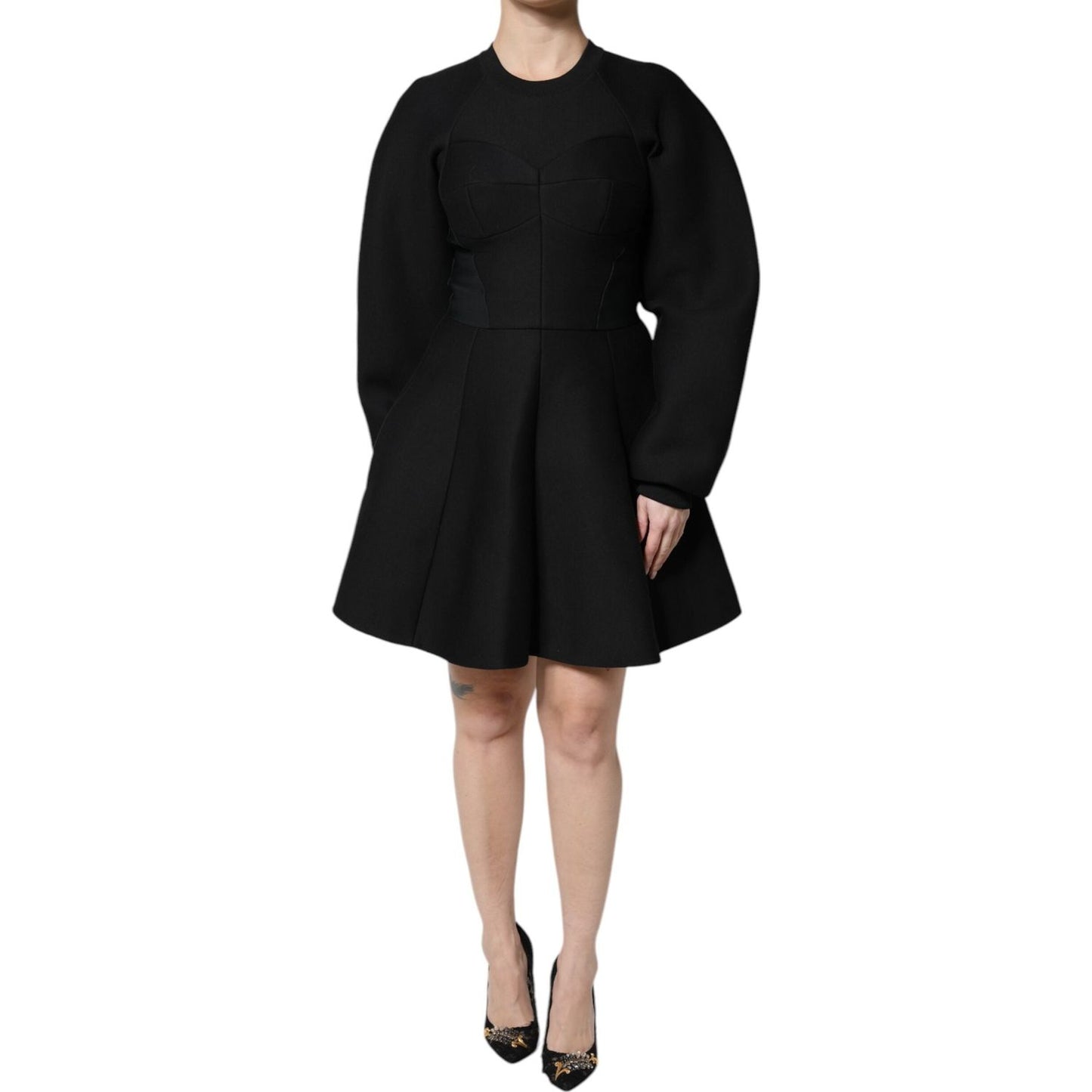 Dolce & Gabbana Black Cotton Long Sleeves A-line Mini Dress DR81653-36