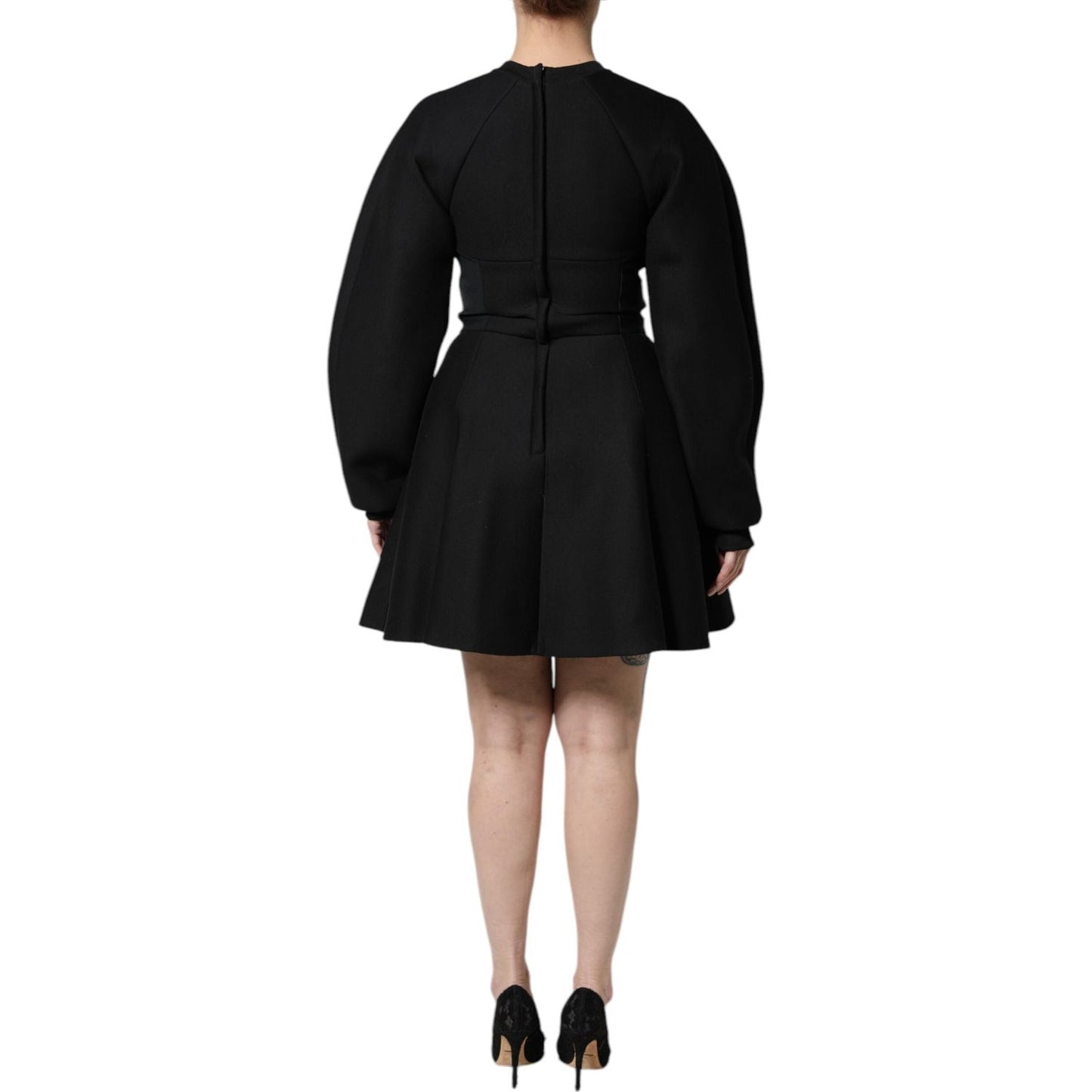 Dolce & Gabbana Black Cotton Long Sleeves A-line Mini Dress DR81653-36