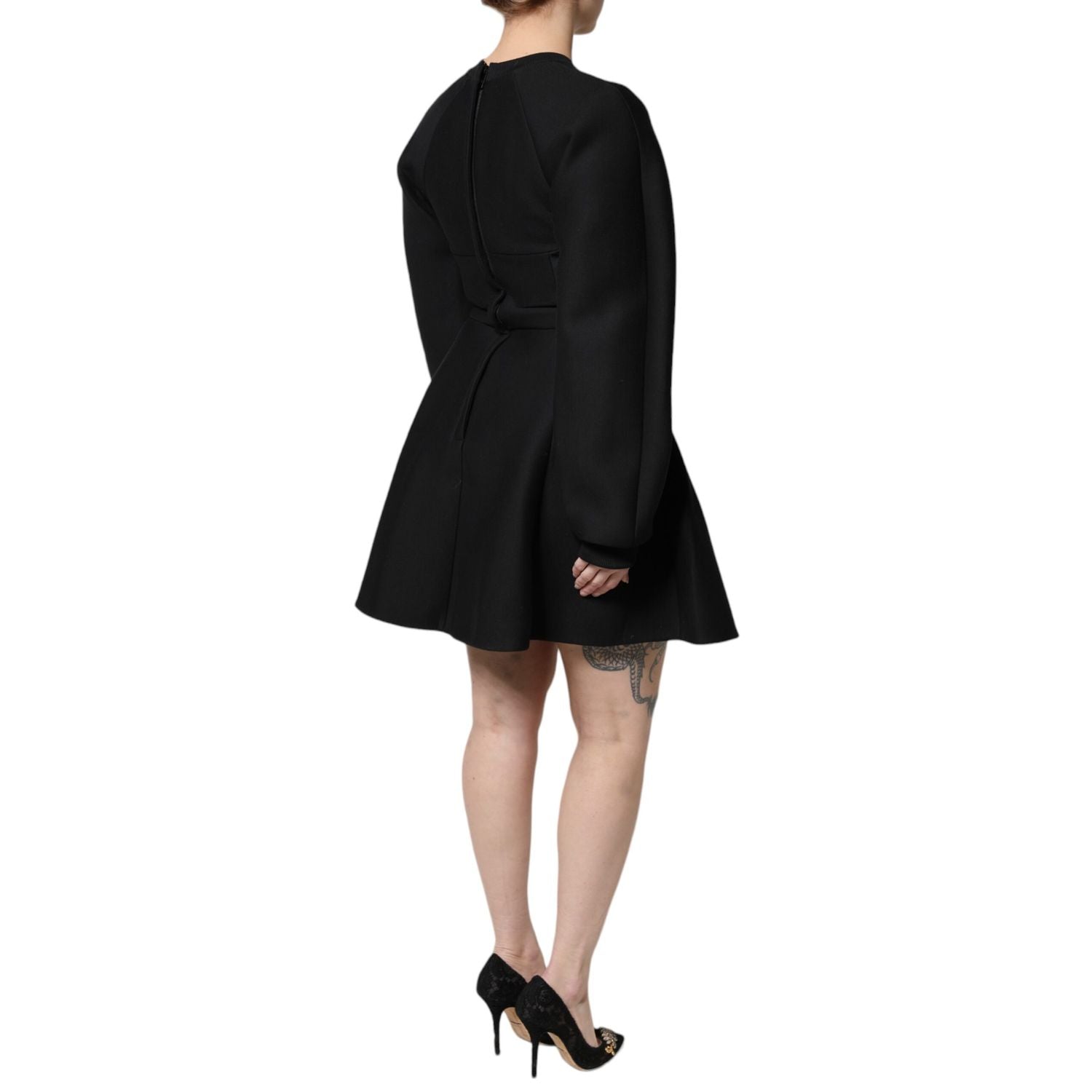 Dolce & Gabbana Black Cotton Long Sleeves A-line Mini Dress