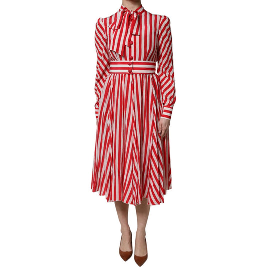 Dolce & Gabbana White Red Stripes Long Sleeves Midi Dress DR81655-36