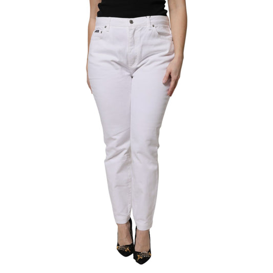 Dolce & Gabbana White Cotton Mid Waist Skinny Denim Jeans